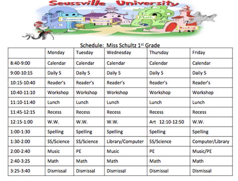 Schultz 1st Grade Daily Schedule