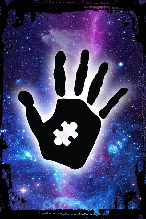 Galaxy Inspirational Wall Art Handprint Puzzle Piece On Palm Autism