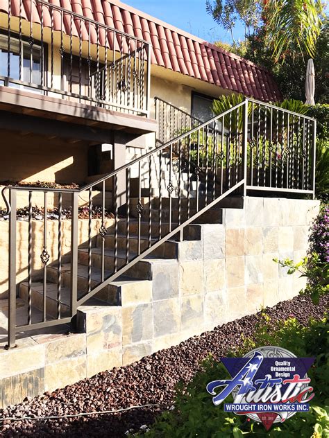 Brown Exterior Balcony And Stair Railing Artistic Wrought