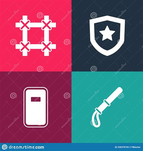 Police Cap And Rubber Baton Icon Isolated On White Background Security