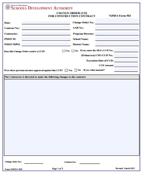 Free 9 Sample Construction Change Order Forms In Ms Word Pdf