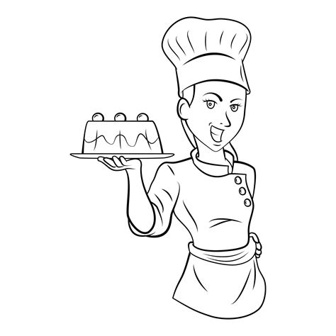 chef girl black and white illustration 15547643 vector art at vecteezy