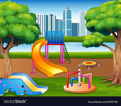 Cartoon Urban Park Kids Playground In The Nature B