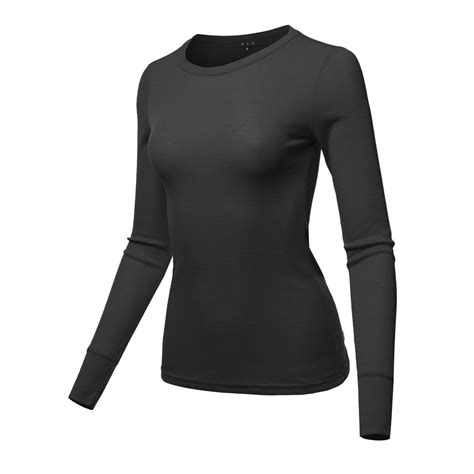 A2y A2y Womens Basic Solid Long Sleeve Crew Neck Fitted Thermal Top Shirt Black M Walmart