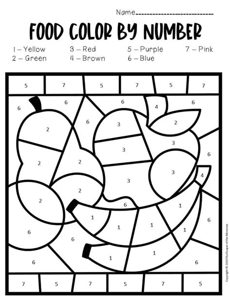 Color By Number Food Preschool Worksheets Fruits The Keeper Of The