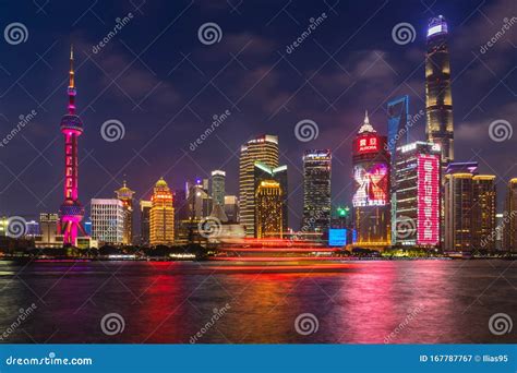 City Lights In The Bund Area Shanghai China Editorial Photography