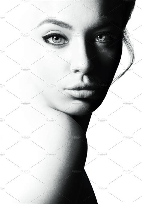 High Contrast Black And White Portrait Of A Beautiful Girl High Quality Beauty And Fashion