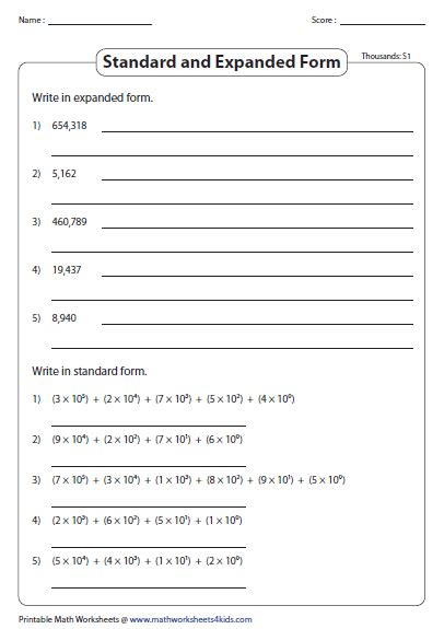 Expanded Form With Exponents Worksheet