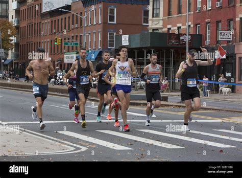 2022 Tcs New York City Marathon Runners Cruise Up 4th Avenue Through Park Slope Brooklyn During
