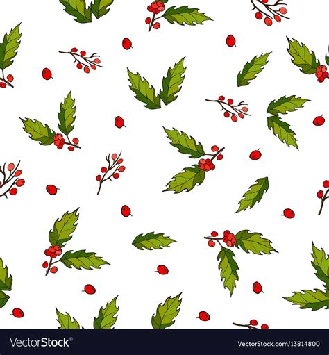 Seamless Christmas Pattern With Holly Berry Vector Image