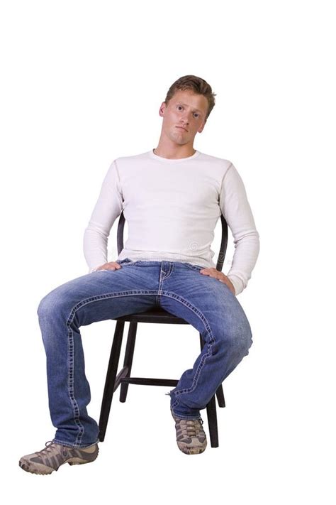 White Man Sitting On Chair Relaxed Stock Photo Image Of Indoors Full