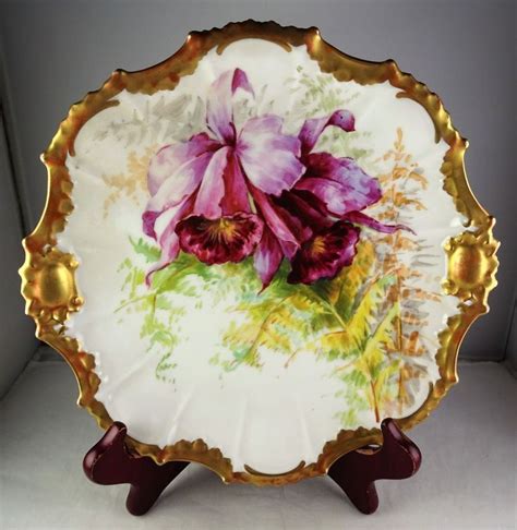 Pair Of Artist Signed Limoges Porcelain Cabinet Plates Heavy Gold
