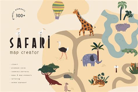 Safari Map Creator Jungle Animals Animal Illustrations ~ Creative Market