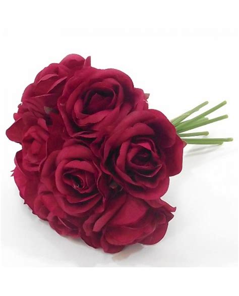 BUNDLE OF 9 BUGUNDY SILK ROSES - 27CM ARTIFICIAL ROSE BUNCH | Artificial flowers, Artificial ...