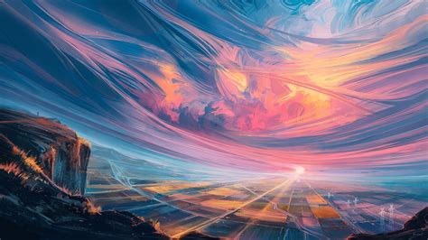 Digital Painting Landscape Sunset Sky Clouds Mountains Aenami Wallpaper