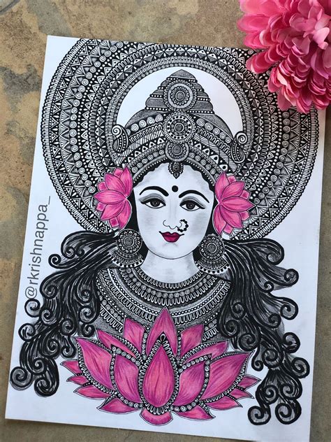 Buy Hindu Goddess Lakshmi Art Print Lakshmi With Lotus Wall Decor