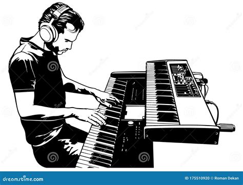 Músico Tocando En El Teclado Sintetizador Teclas De Piano Ilustración