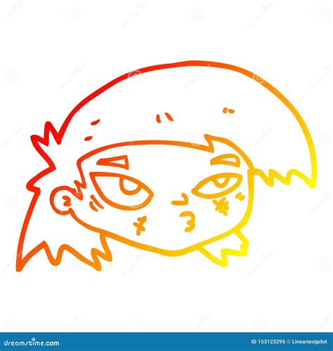 A Creative Warm Gradient Line Drawing Cartoon Scratched Up Face Stock