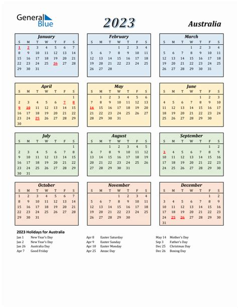 Australia Calendar With Holidays