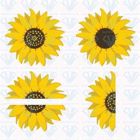 Sunflower Half Sunflowers Svg Files For Silhouette Files For Cricut Svg