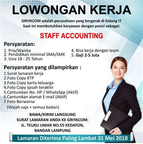 Contoh iklan lowongan kerja bahasa inggris dengan artinya. Lowongan Kerja GRIYACOM Mei 2018
