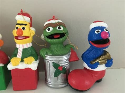Vintage Sesame Street Christmas Ornament Set Cookie Monster Oscar