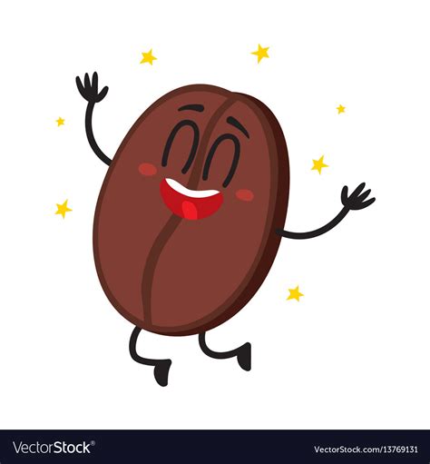 Cute Funny Coffee Bean Character With Human Face Vector Image