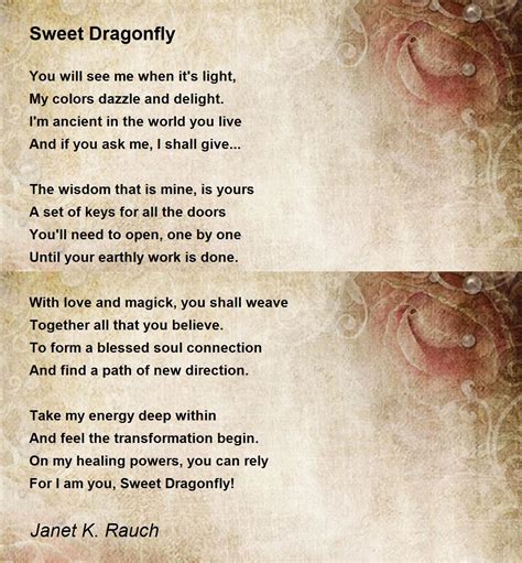 Sweet Dragonfly Sweet Dragonfly Poem By Janet K Rauch