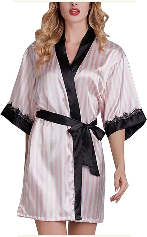 Aolity Plus Size Robe For Women Sexy Lingerie Robe Satin Lace Trim Sexy