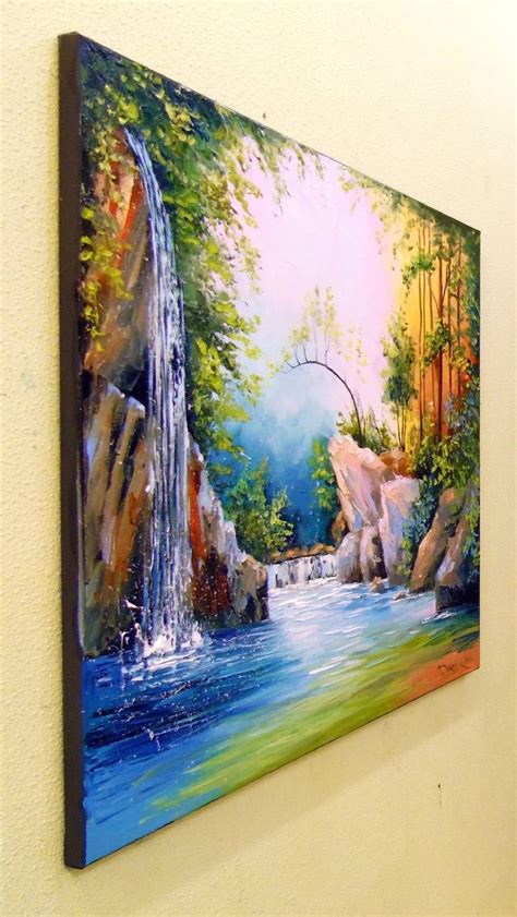 In The Forest By The Waterfall Painting By Olha Darchuk Waterfall