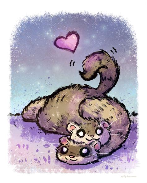 Commission Of Two Sweet Little Ferrets Cute Animal Drawings Kawaii