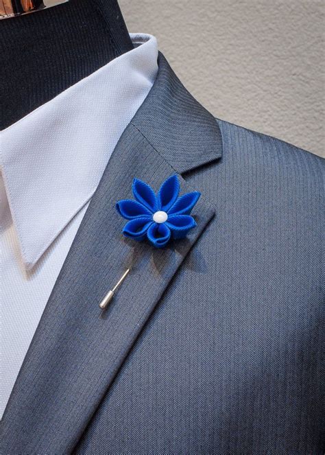 Blue Flower Lapel Pin Kanzashi Clematis Flower Lapel Pin Wedding