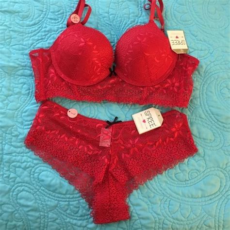 New Listing Nwt Spree Intimates Red Lace Long Line Bra And Panty Set
