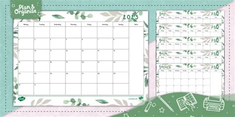 New Botanical Themed Month At A Glance Calendar Full Year 2023