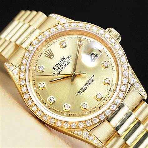Mens Rolex Datejust President Solid 18k Yellow Gold Diamond Watch Ebay