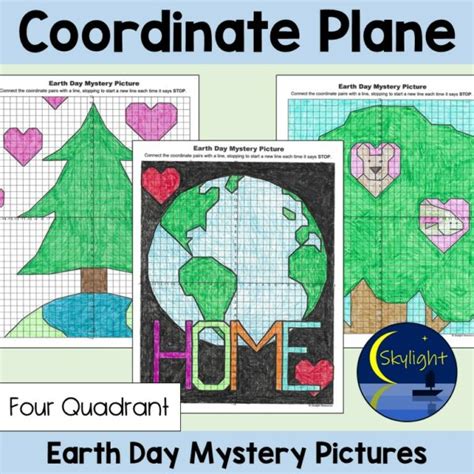 Earth Day Coordinate Plane Mystery Graphing Pictures Quadrant Made