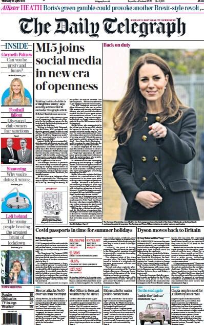 The Daily Telegraph Uk Front Page For April Paperboy Online Newspapers