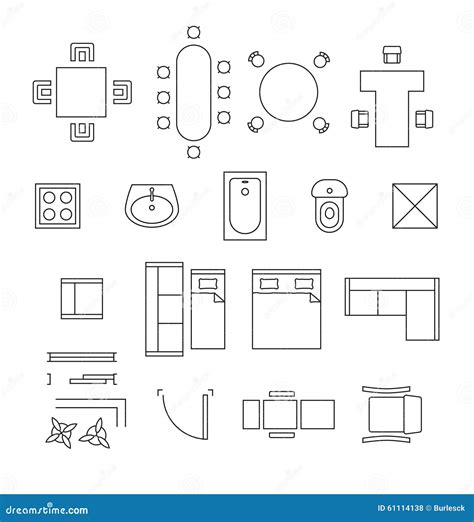 Furniture Linear Vector Symbols Floor Plan Icons Stock Vector