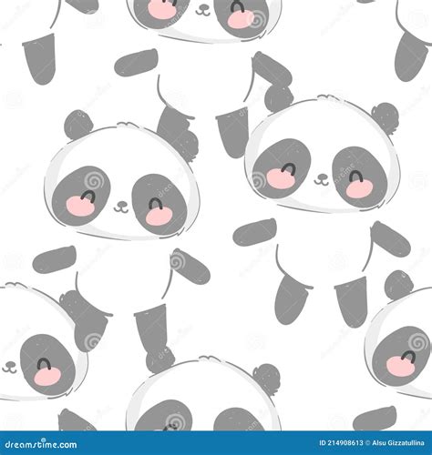 Cute Panda Bear Hand Drawn Seamless Pattern Vector Illustration Kids