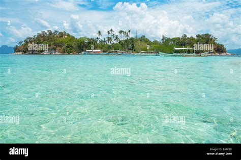 Tropical Island And Beautiful Blue Lagoon Palawan Philippines Stock
