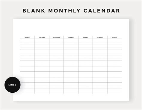 Blank Monthly Calendar Printable Wall Calendar Desk Etsy