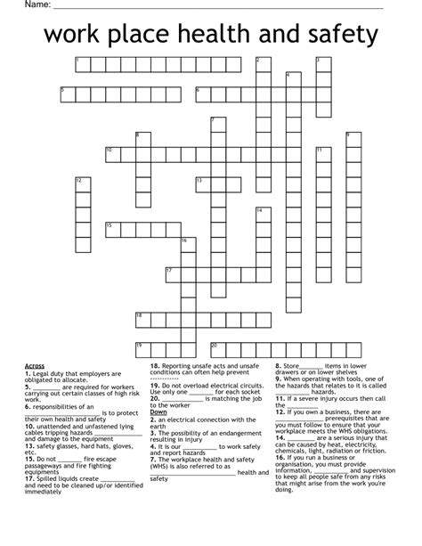 Similar To Workplace Safety Crossword Puzzle Wordmint
