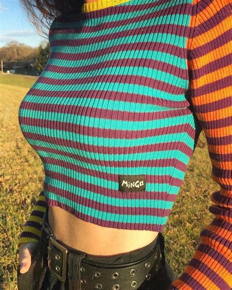 vivid stripes ribbed top striped knit crop stripped multi colour color minga london grunge