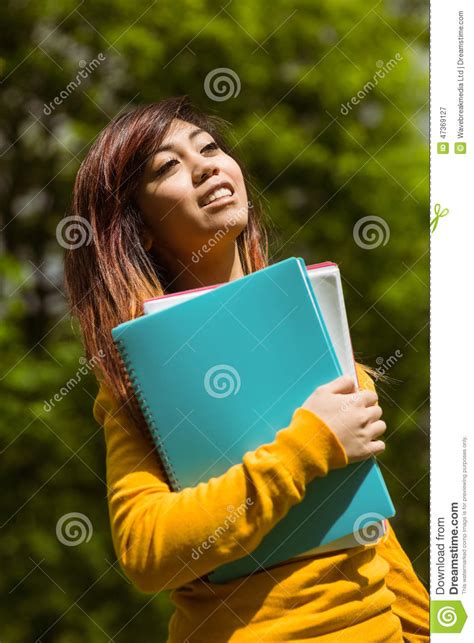 Female College Student With Books In Park Stock Image Image Of