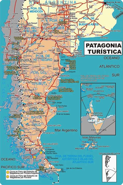 El mapa de argentina, con división política, indica mediante iconos la ubicación de ruinas, menhires, cuevas. Hay tantos caminos por andar...: Rutas de la Patagonia ...