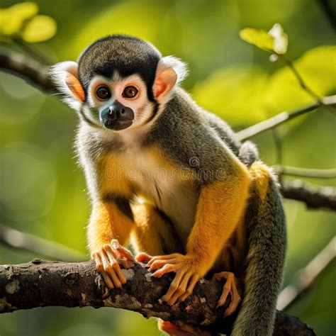 Black Capped Squirrel Monkey Made With Generative Ai Illustration Stock