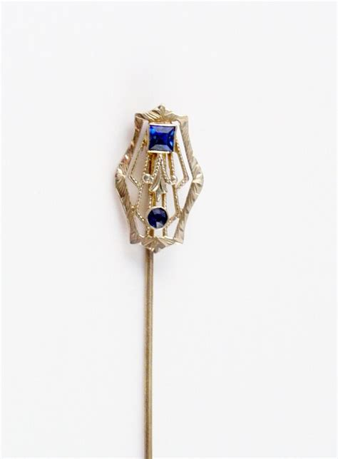 Antique 14k Gold Sapphire Stick Pin Art Deco