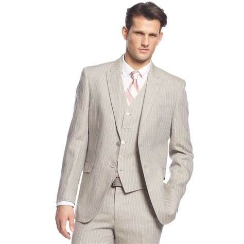 Lyst Lauren By Ralph Lauren Lauren Grey Linen Stripe Vested Suit Slim