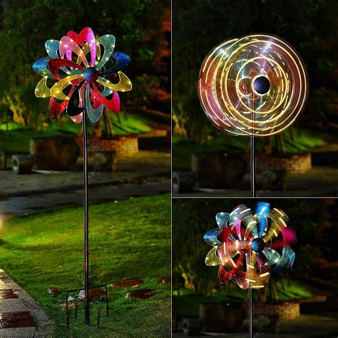 New Solar Wind Spinner Sculpture Kinetic Lawn Garden Decor Patio Stake