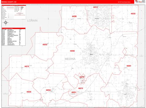 Medina County Oh Zip Code Wall Map Red Line Style By Marketmaps
